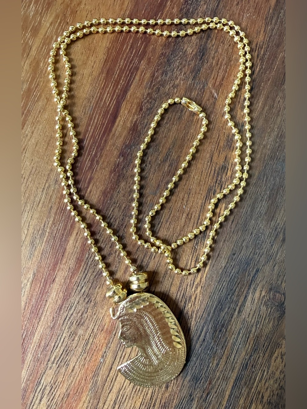 Gold-Tone Egyptian Revival Pharaoh Pendant Necklace - Women Jewelry Ball Chain